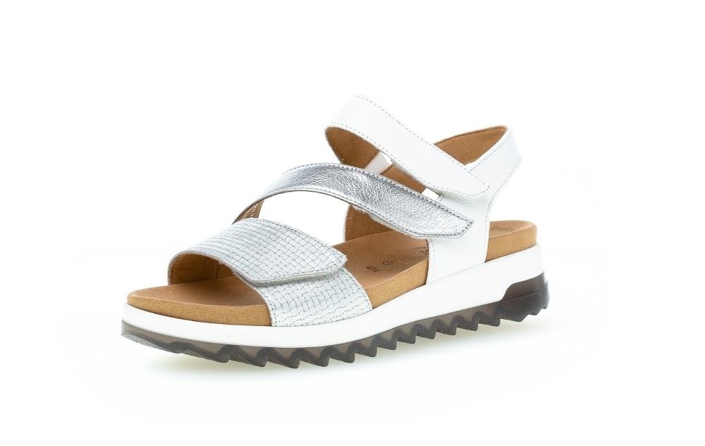 Gabor Sandale 3fach Klett Leder silber 66.742.60 4,5 | silber/weiss | G