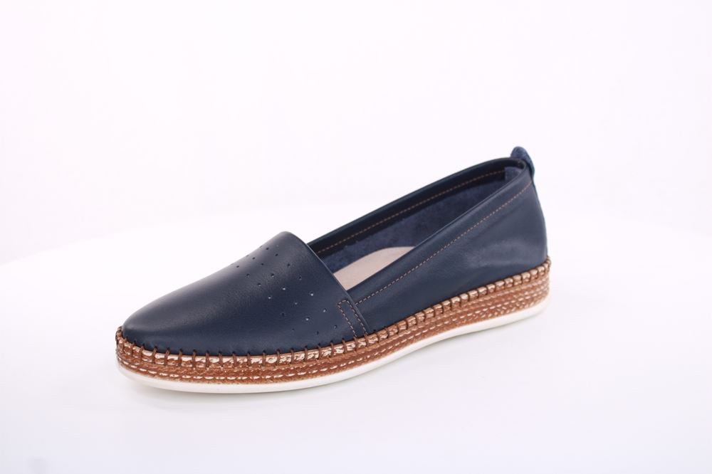 PETER ERIKSON Damen Slipper Loafer Leder Comfort- Fußbett weiß, blau S13 221591 