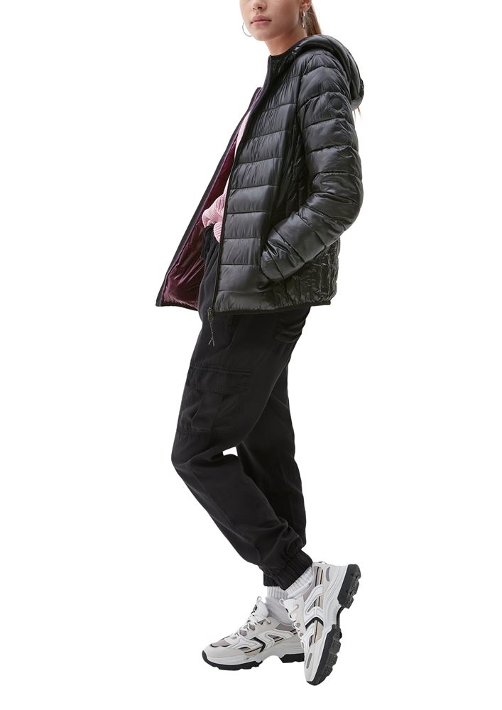 QS designed by Steppjacke Kapuze grün, grau, schwarz S22 2119390 S | 9999 GREY/BLACK | 