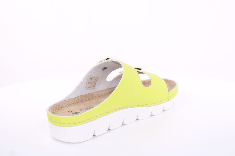 Fußbequem Damen Pantolette Leder gelb, pink S13 9002 