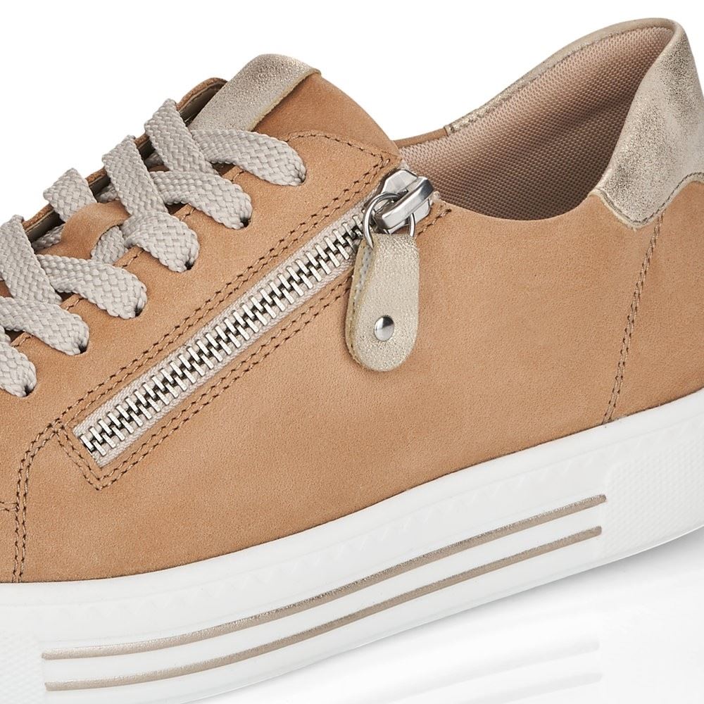 Remonte Schnürhalbschuh Sneaker Leder Reißverschluss sand beige softfoam D0903-60 39 | sand/muschel | G