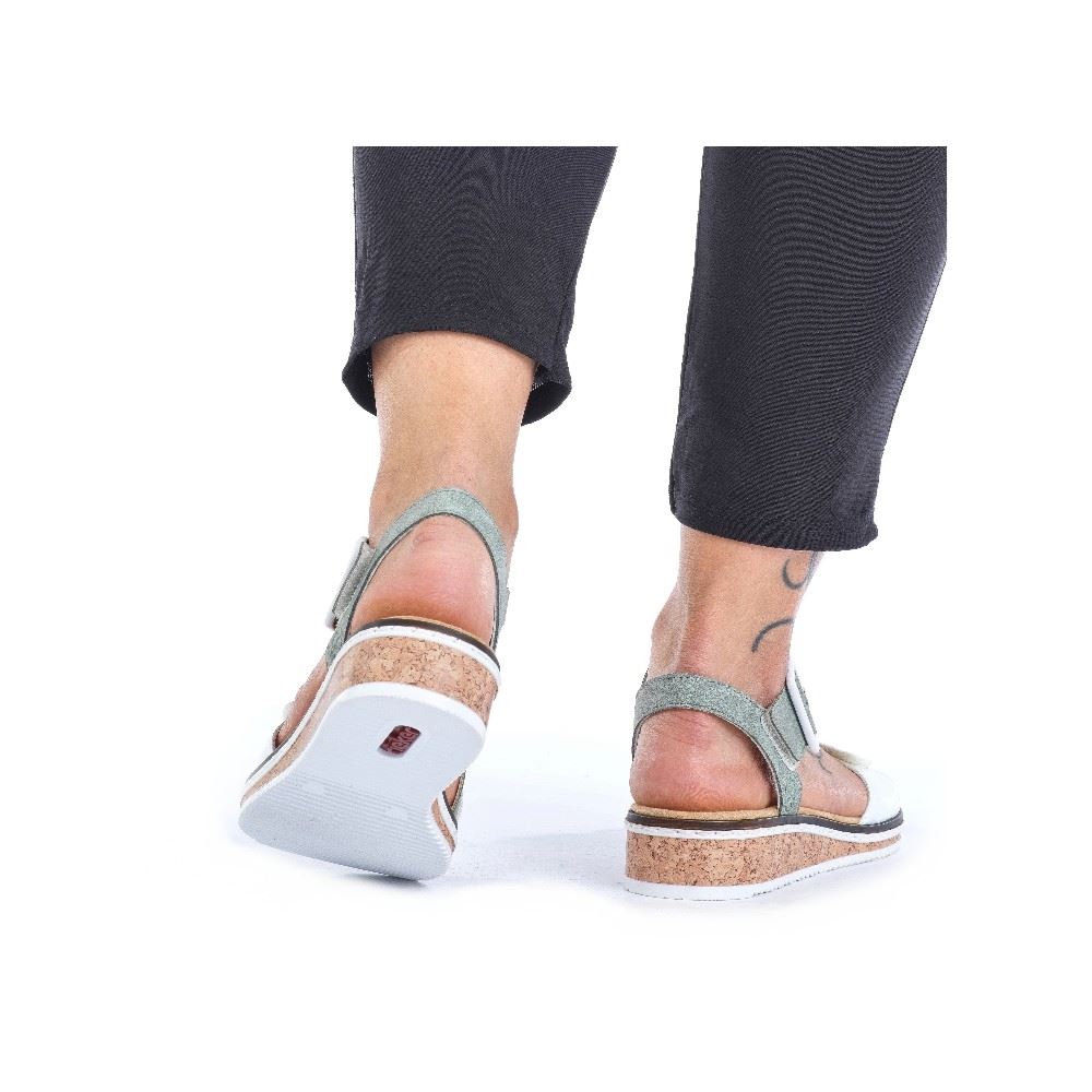 Rieker Sandalette Keilabsatz mintgrün perlweiß V3660-52 