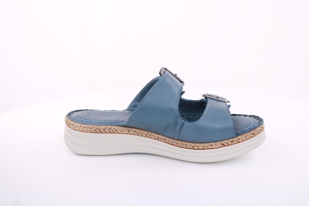 PETER ERIKSON Damen Pantolette Leder Comfort- Fußbett blau, grün S13 231539 