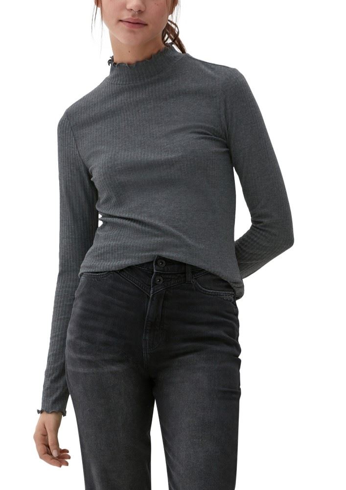 QS designed by Langarmshirt aus Viskosestretch weiß, blau, schwarz  S22  2120084 M | 02W0 WHITE | 