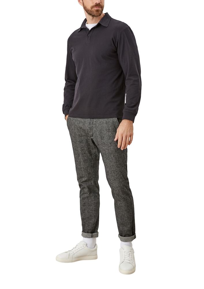 s.Oliver Shirt langarm Flammgarnjersey Polokragen blau  schwarz S12 2115897 