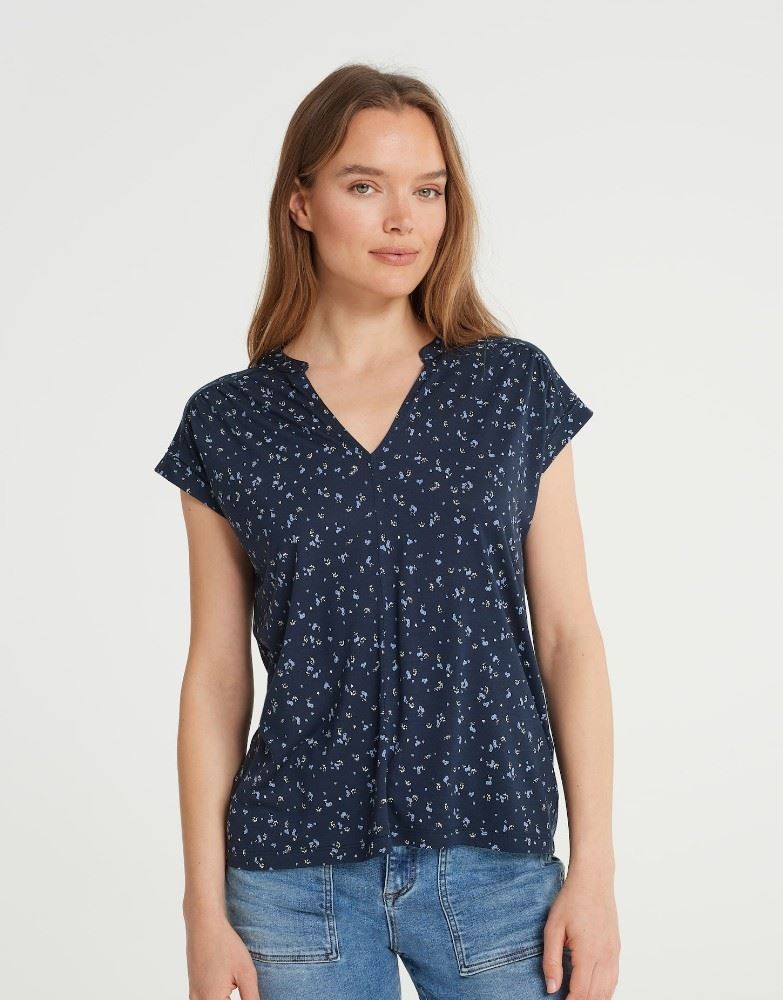 OPUS Shirt SANDI vintage flower 1/2 Arm Viskose Blütenprint S22 2260110639100 44 | 900 black | 