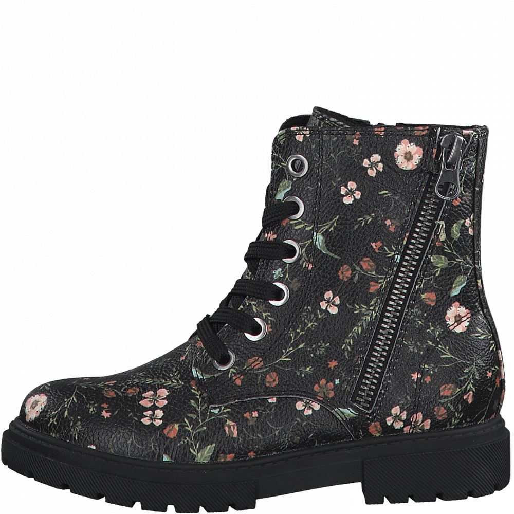 s.Oliver Schnürstiefel Reißverschluss Flower schwarz S21 5-5-45210-27 