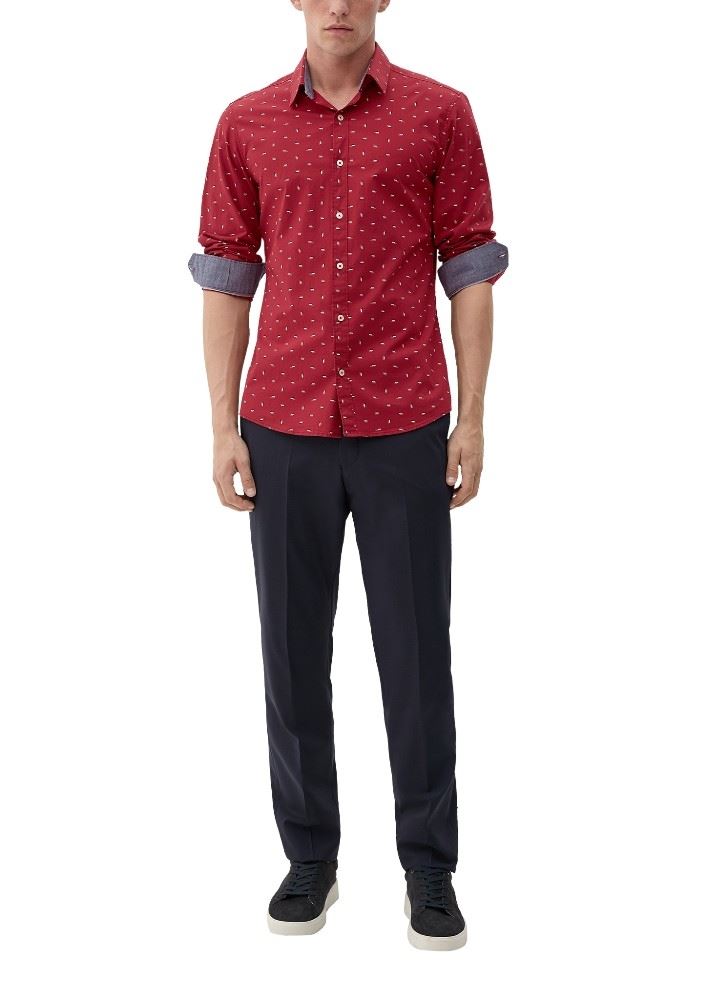 s.Oliver Langarmhemd Slim Fit Kentkragen gemustert S22 2120956 L | 38A1 RED | 