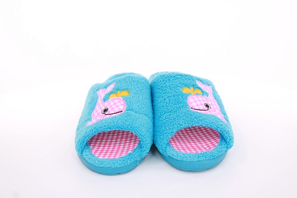s`knöpfli Damen Pantolette Hausschuh Frottee Motiv- Druck blau S13 K27314 