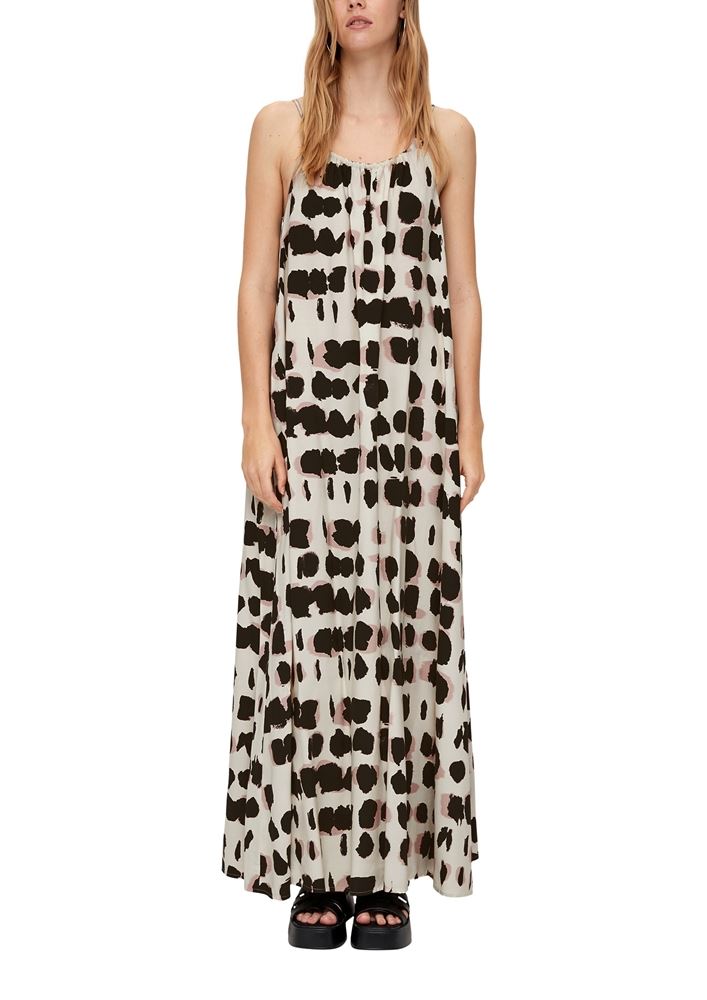 QS designed by Feines Sommerkleid aus Viskose beige/schwarz S13  2128175 