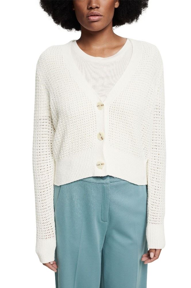 ESPRIT Cardigan Strickjacke Lochstrick Knopfleiste weiß S12  032EE1I301 M | E110 OFF WHITE | 