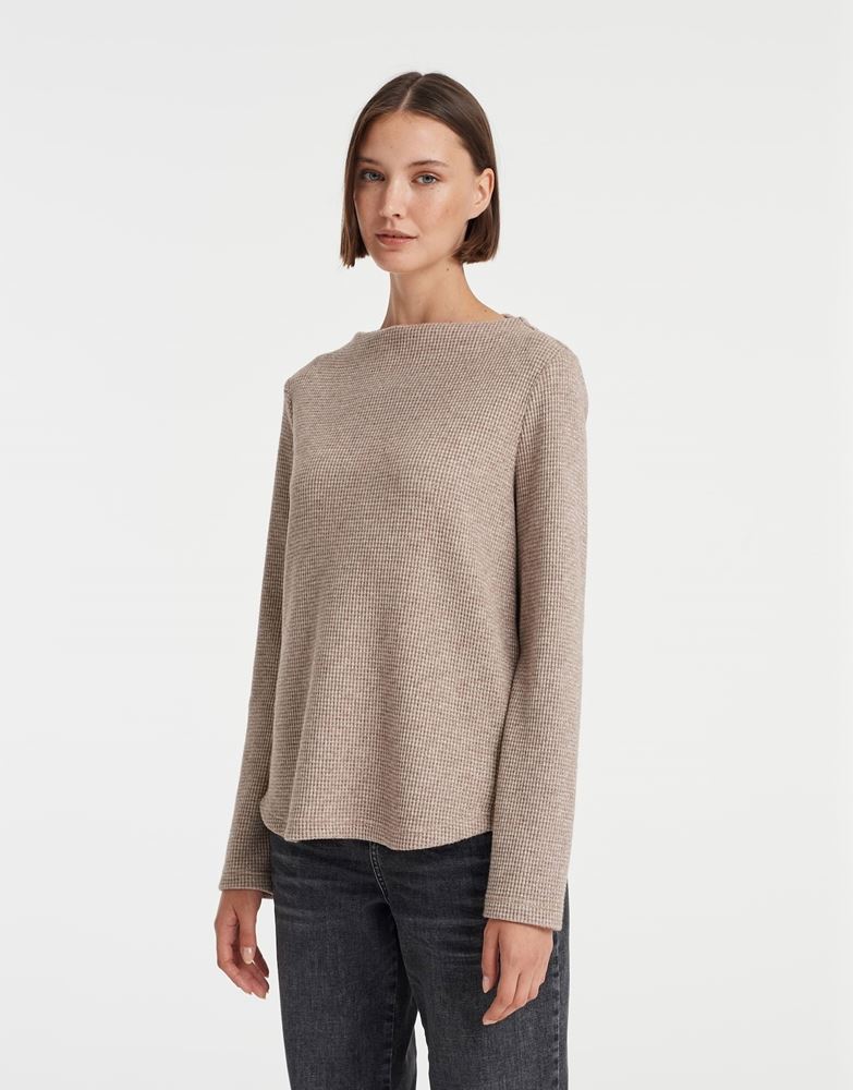 OPUS Sweater Golpa Waffelstruktur Glitzer- Effekt Viskose- Mix beige S13  10130210995147 