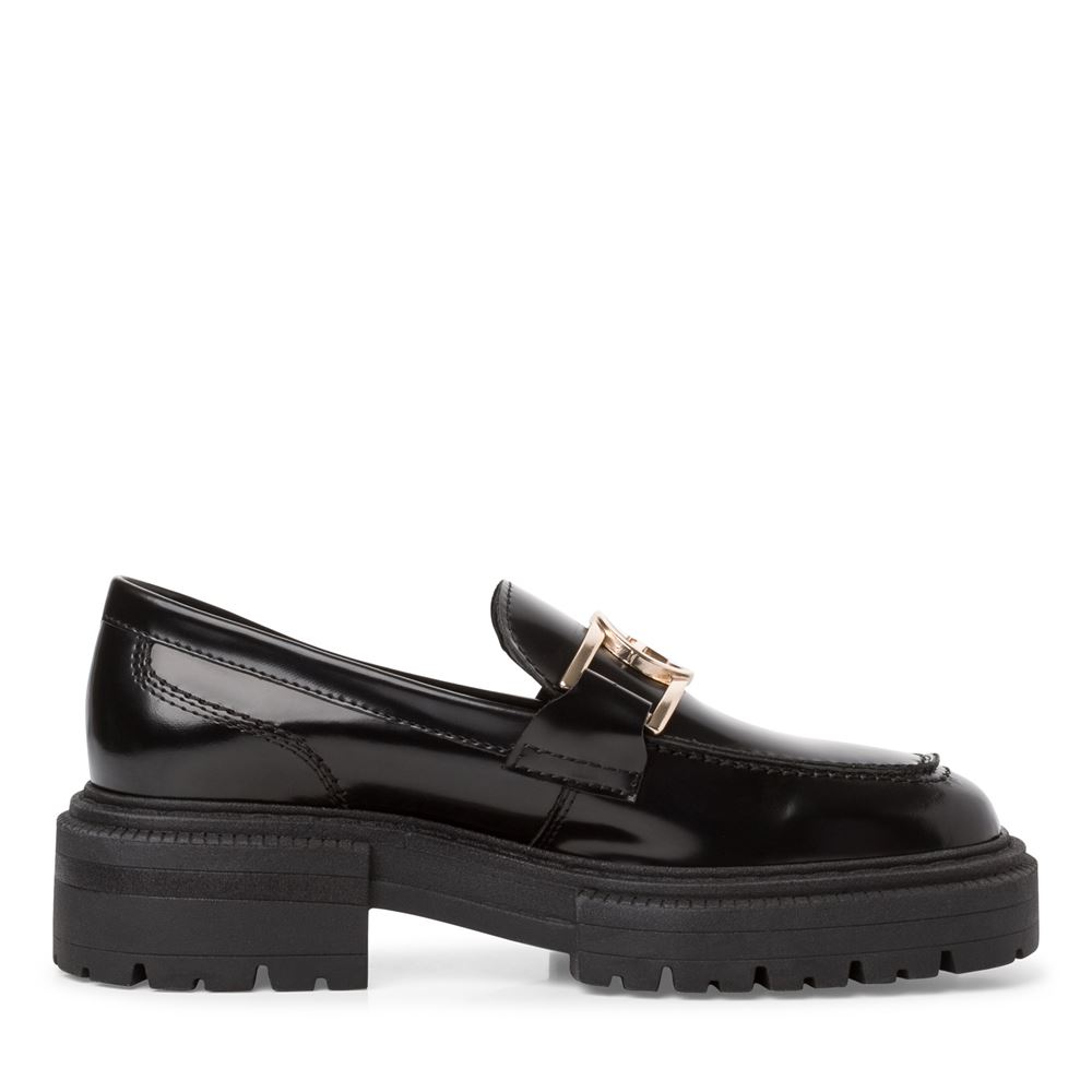 Tamaris Slipper LoaferLeder Goldspange mit Logo TOUCHit- Fußbett schwarz S22 1-1-24709-29 