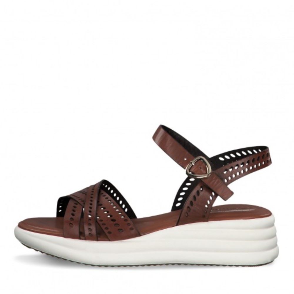 Tamaris Sandale Keilabsatz Leder braun 1-1-28056-34 