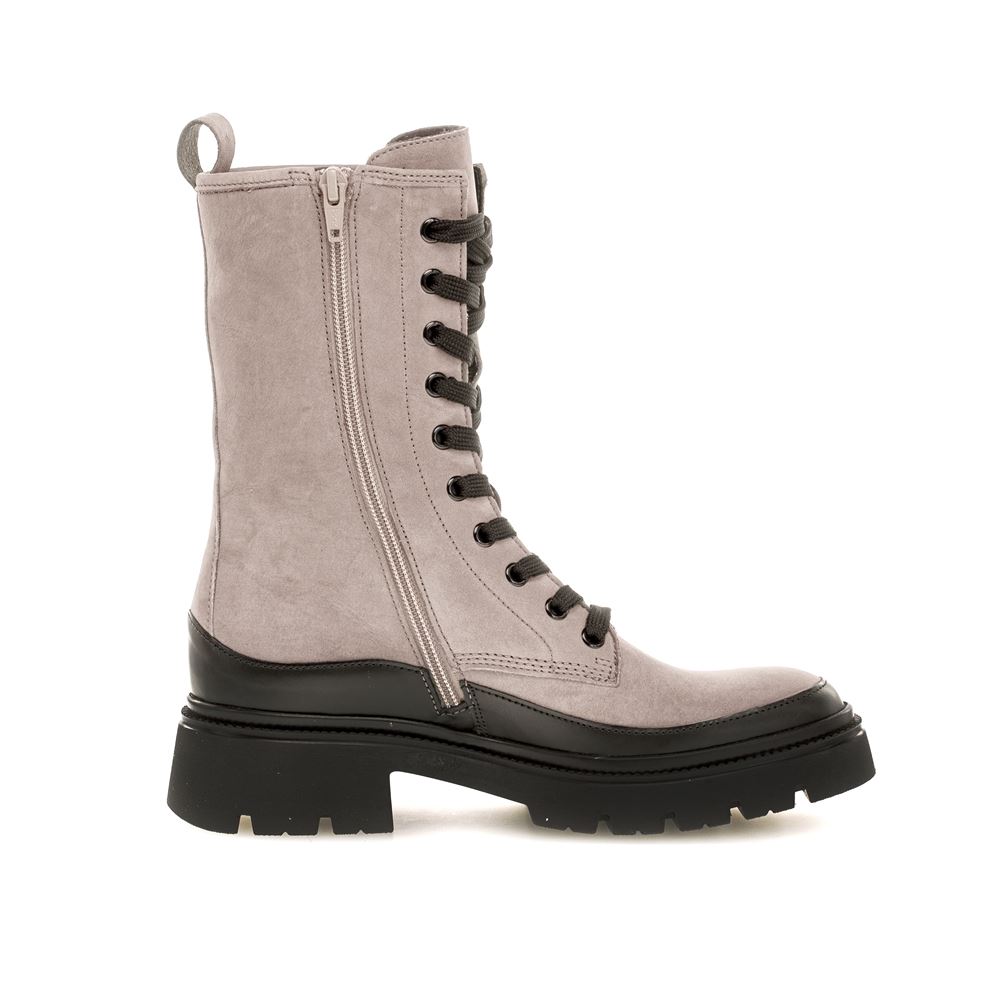Gabor by Yvonne Catterfeld  Bikerboot Schnürboot Rauleder Wechselfußbett grau S22 91.831.19 5 | fango/schwarz | F