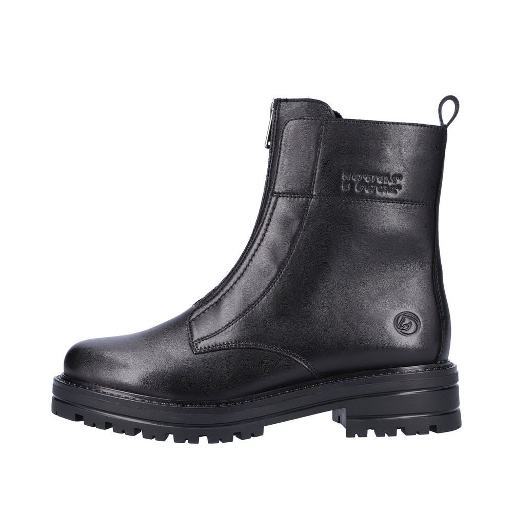 Remonte Damen Biker- Boots Leder Warmfutter Schurwolle Frontreißverschluss Wechselfußbett schwarz S22 D2280-01 37 | schwarz/schwarz | G