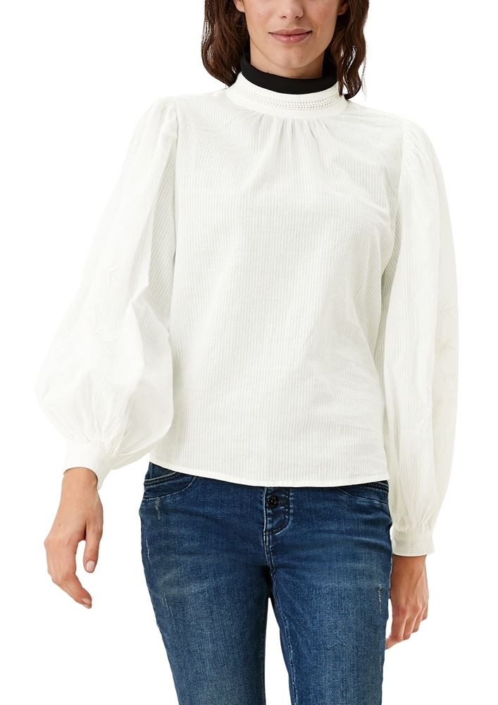 QS designed by Bluse Stickerei Baumwolle weiß S21 2105832 34 | 0200 White | 