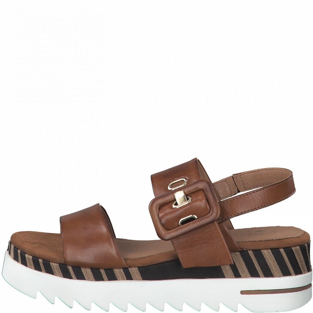 Marco Tozzi Sandalette Leder by Guido Maria Kretschmer Keilabsatz braun 2-2-88700-26 41 | 310 COGNAC ANTI | 