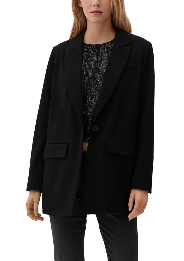 QS designed by Longblazer Viskosestretch Gehschlitz Pattentaschen Reverskragen schwarz S22 2125271 36 | 9999 GREY/BLACK | 
