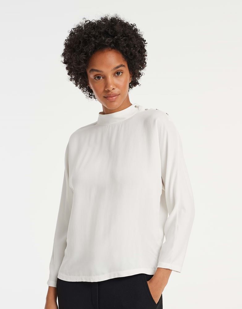 OPUS Shirt Selse Stehkragen Fledermausärmel Druckknöpfe weiß S13 10094310750147 