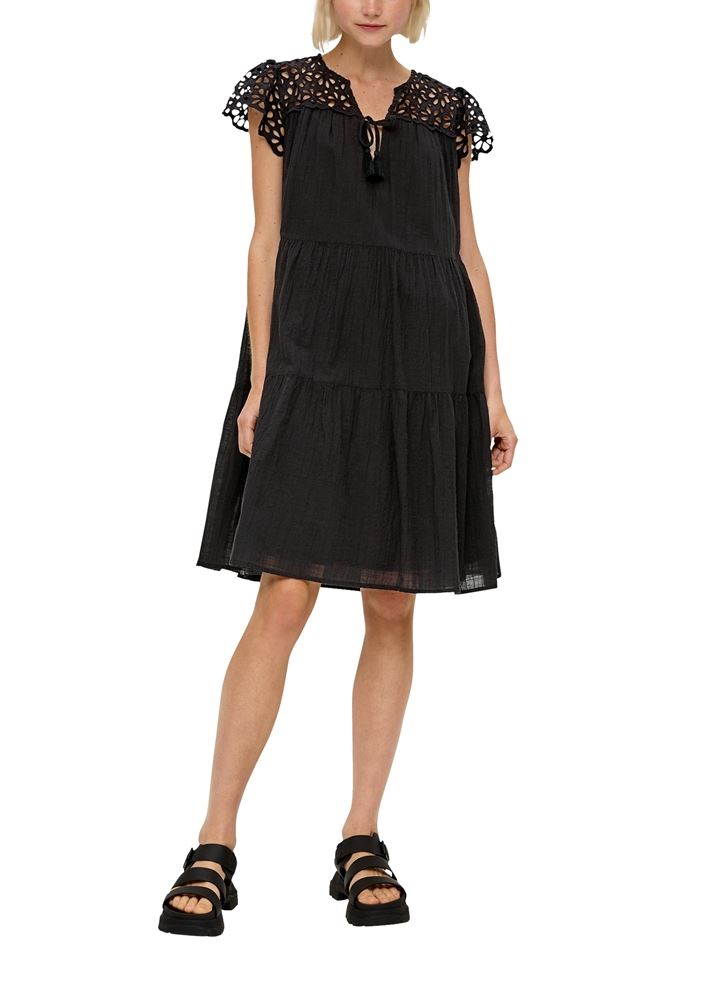 QS designed by Volantkleid mit Broderie Anglaise schwarz S13  2125550 