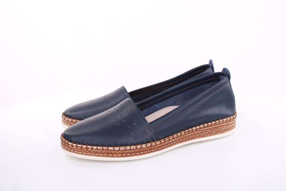 PETER ERIKSON Damen Slipper Loafer Leder Comfort- Fußbett weiß, blau S13 221591 