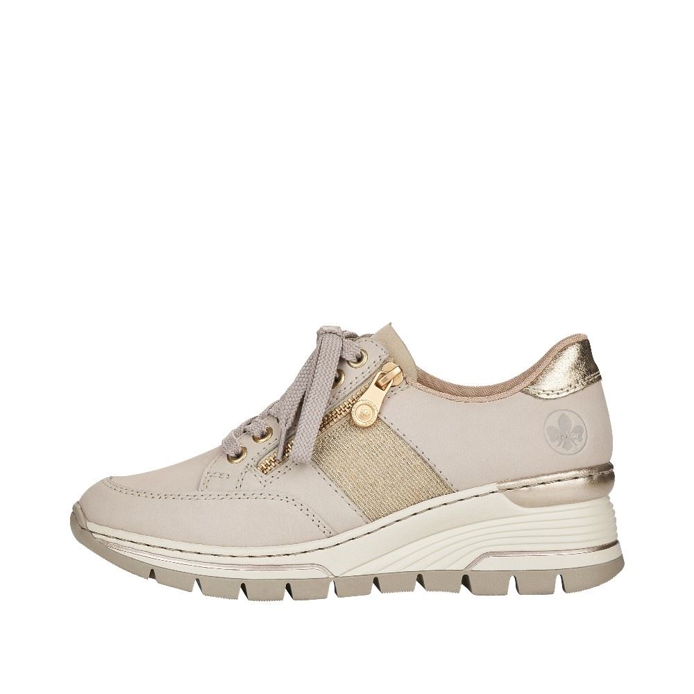 Rieker Antistress Damen Sneaker Keilabsatz Reißverschluss Leder  beige S12 N8322-60 