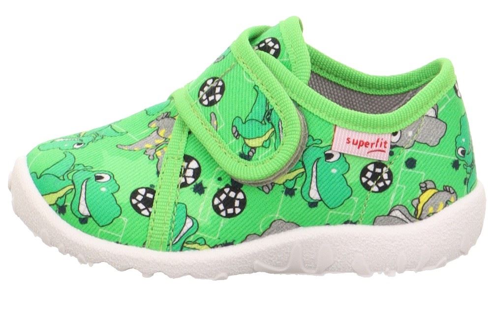 superfit SPOTTY - Grün/Mehrfarbig Hausschuh mit Klettverschluss Dino, Fußball S13 1-009246-7010 20 | grün | 