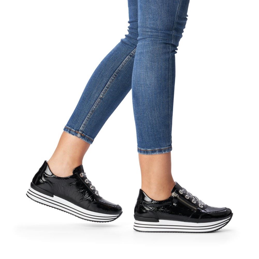Remonte Sneaker Leder Reißverschluss schwarz softfoam D1302-02 42 | nero/black | G