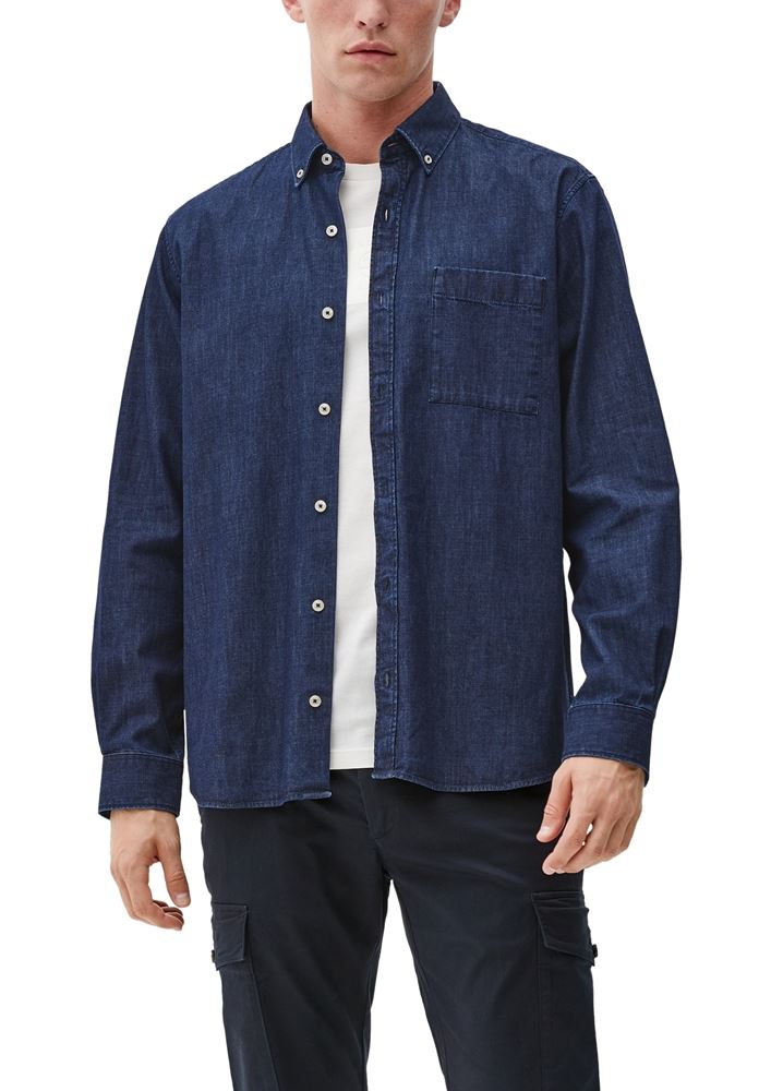 s.Oliver Herren leichtes Jeanshemd Knopfleiste Brusttasche Button Down- Kragen blau S22  2120984 