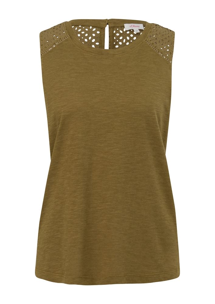 s.Oliver Top mit Lochstickerei weiß, orange, grün, schwarz S13  2129260 