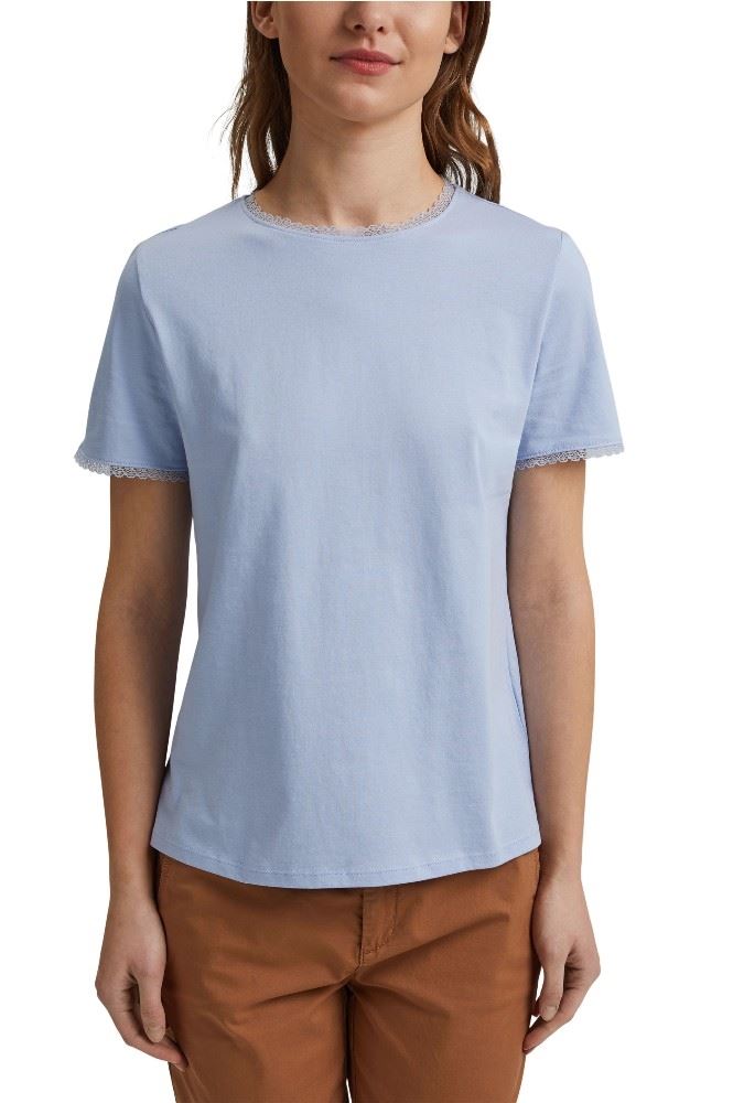 EDC T - Shirt mit Spitze 031CC1K308 M | C445 LIGHT BLUE | 