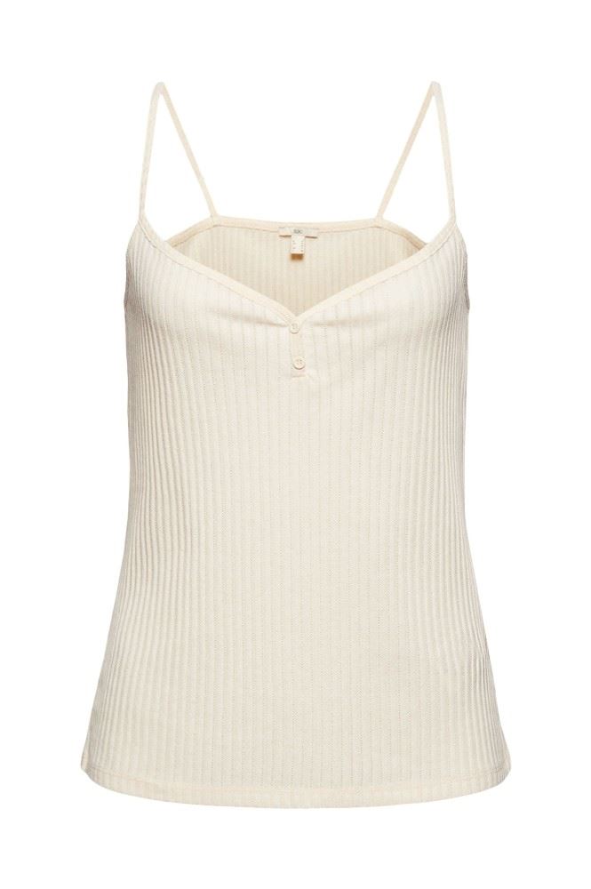 edc Trägertop Pointelle Muster weiß rot 041CC1K314 L | C114 OFF WHITE | 