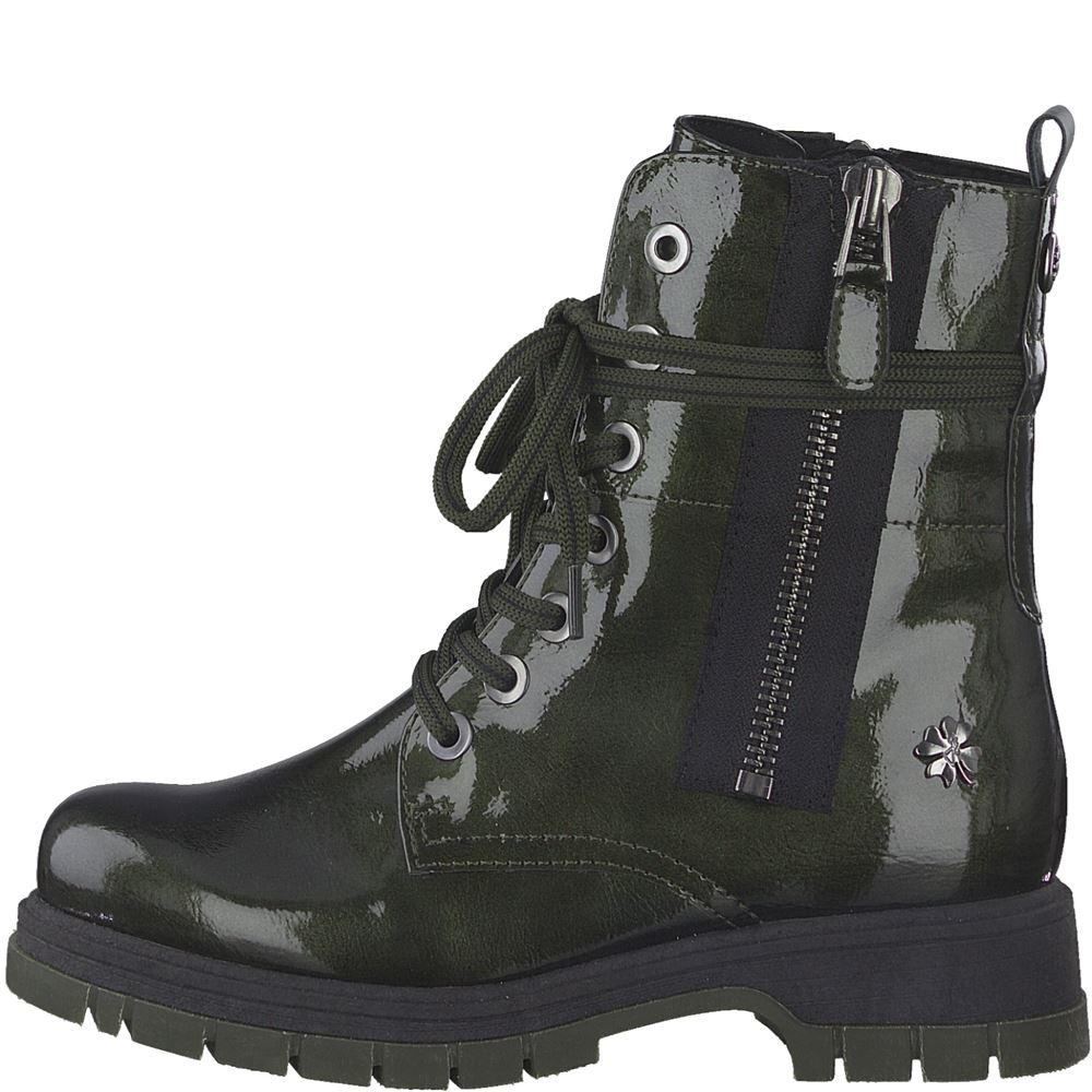 MARCO TOZZI by Guido Maria Kretschmer Schnürboots Schnürstiefelette Lack- Optik beige,grün S22  2-2-85200-29 
