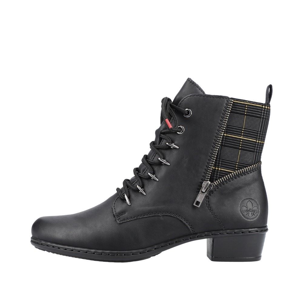 Rieker  Antistress Damen Stiefelette Zierreißverschluss Karomuster schwarz S22 Y0700-01 41 | schwarz/schwarz | F