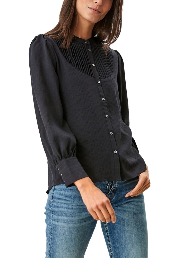 s.Oliver Bluse langarm Dobby- Struktur schwarz S12  2108797 34 | 99G8 Black Stri | 