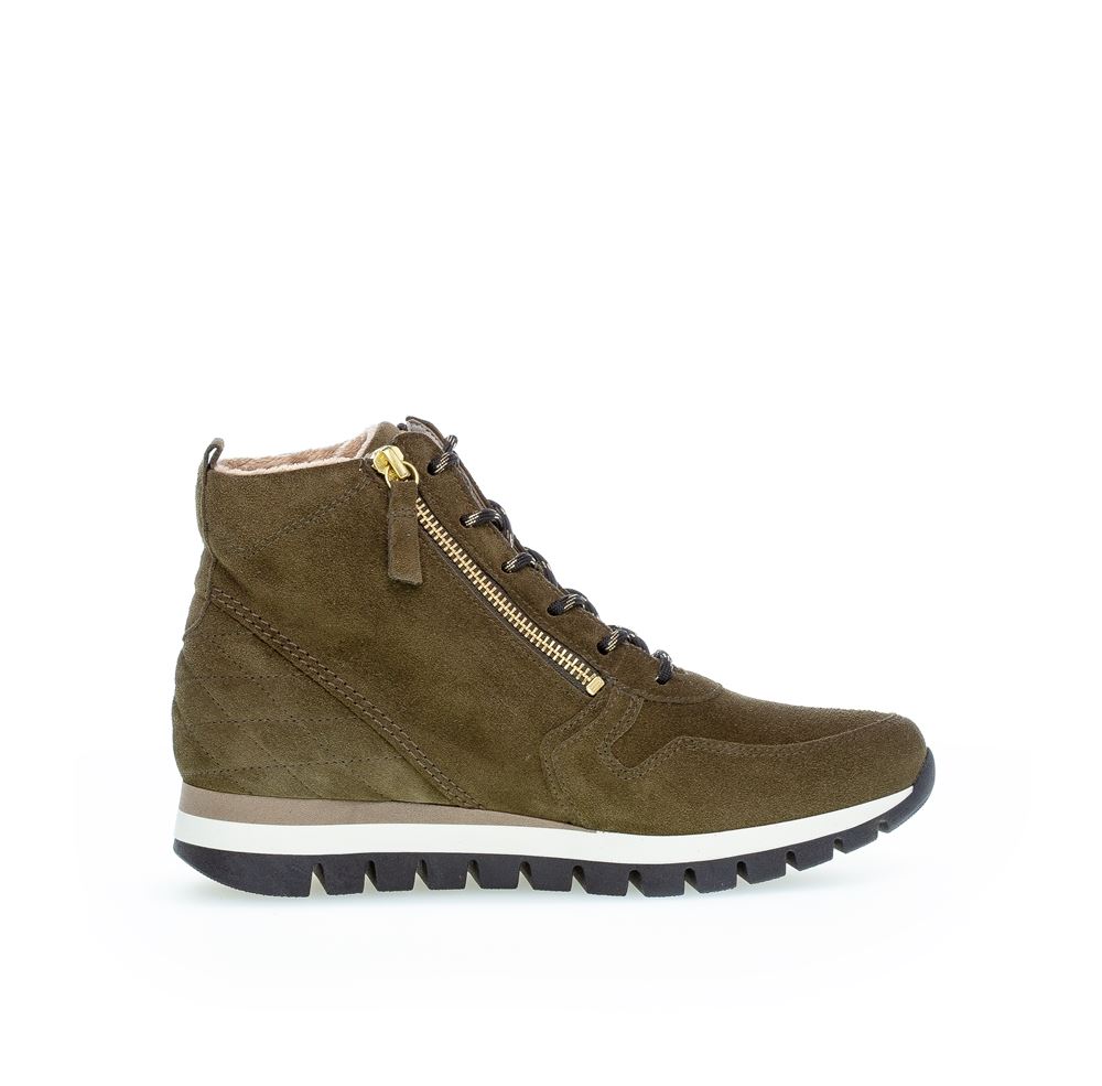 Gabor comfort Stiefelette Rauleder Wechselfußbett H-Weite grün S22 96.455.33 4 | oliv(Flausch/go | H
