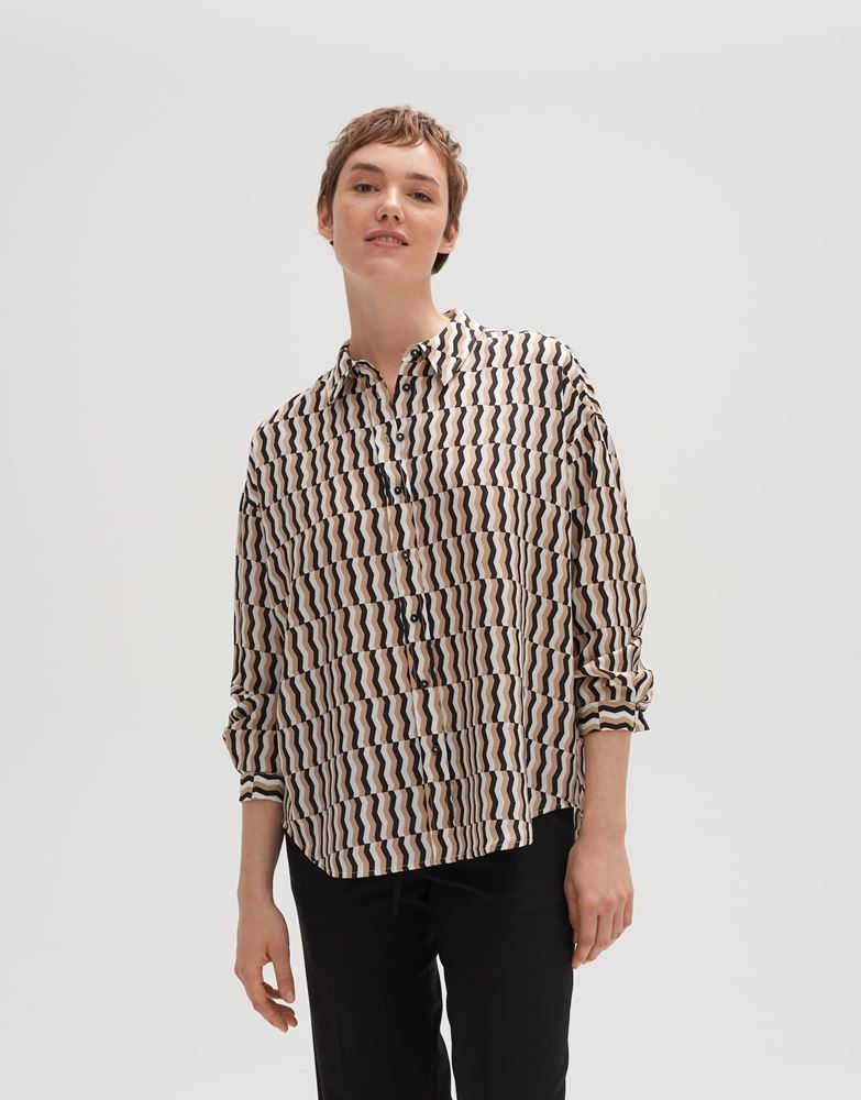 OPUS Bluse Folise langarm grafisches Muster braun S13 10141211075171 42 | 900 black | 