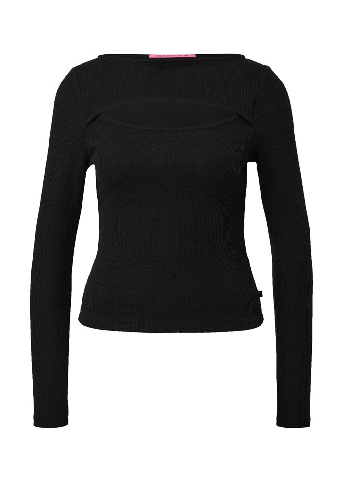 QS designed by Langarmshirt mit Cut-Out weiß, schwarz S13 2127642 
