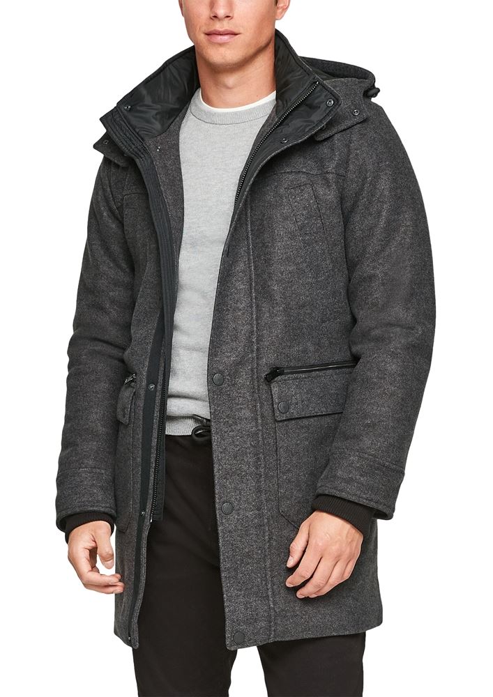 QS designed by Herren Wintermantel Wolle grau S21 2105437 XL | 9898 black mela | 