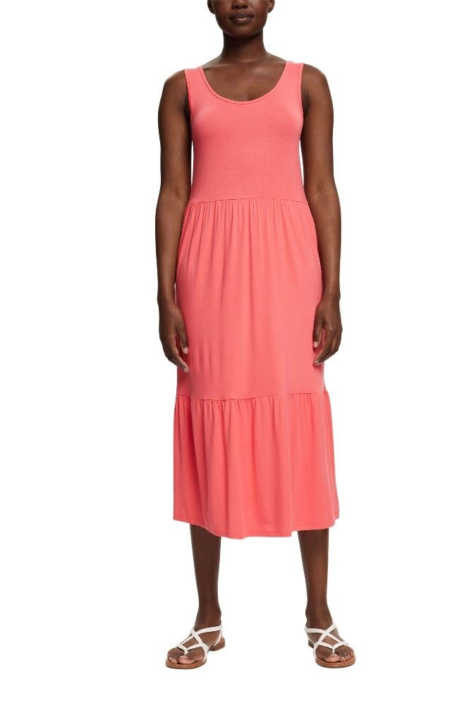 ESPRIT Midikleid aus Jersey, LENZING™ ECOVERO™ Volantsaum rot S12 062EE1E313 