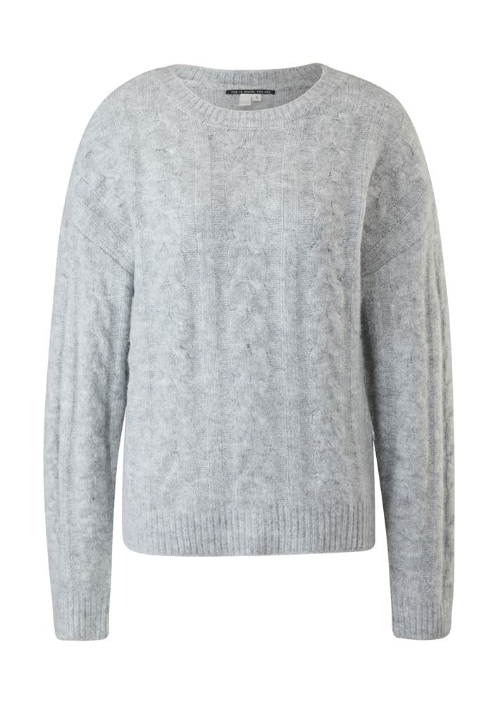QS designed by Strickpullover mit Zopfmuster blau, grau S22   2119023 XL | 9400 GREY/BLACK | 