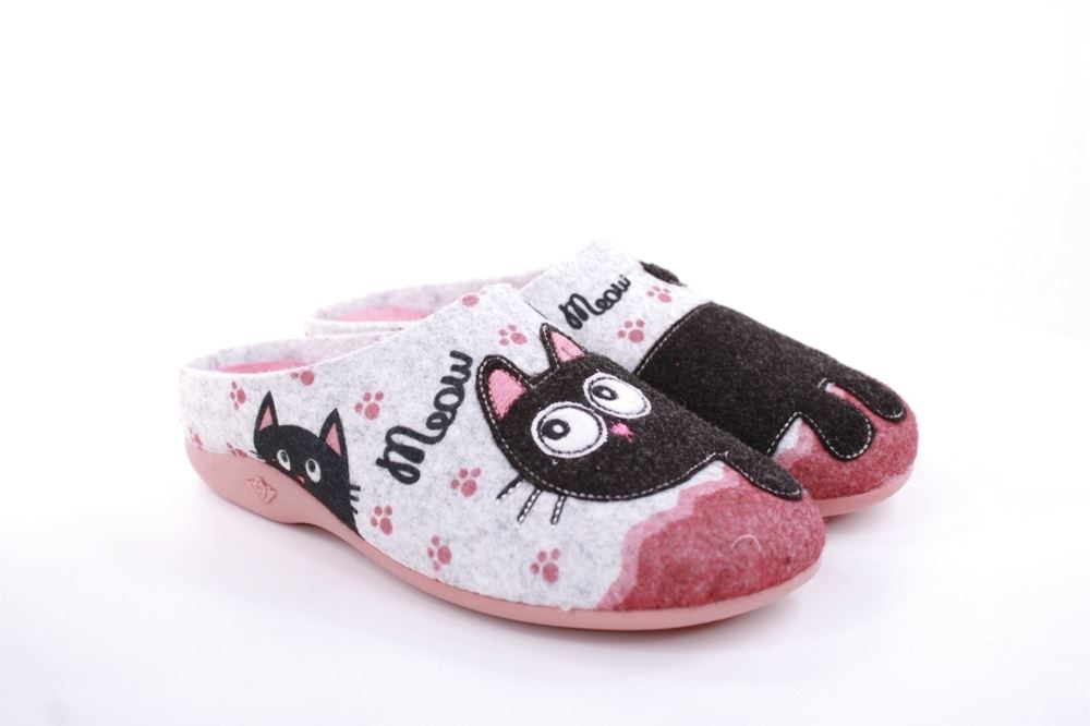 s`knöpfli Damen Hausschuh Pantolette Katzenmotiv Wechselfußbett rosa S22 Z28022P 40 | fieltro salmon | 