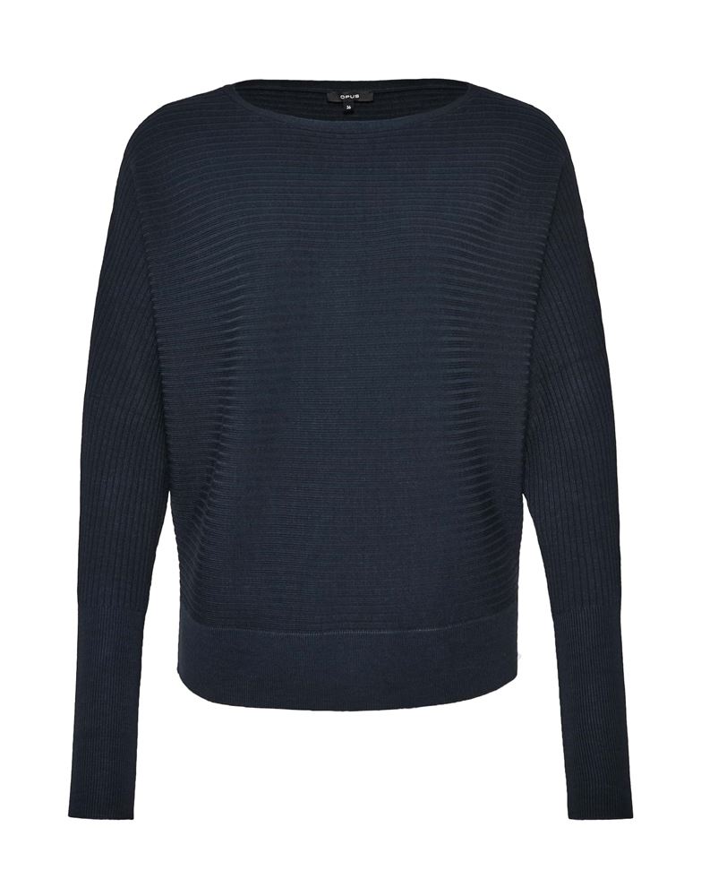 OPUS Strickpullover Pisol ECOVERO™ Viskose Mix U-Boot Ausschnitt  kurze Silhouette rosa, blau S13 10142110298171 40 | 60020 coal blue | 