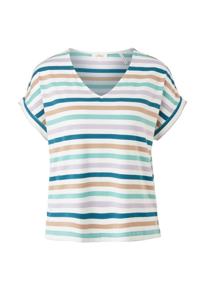 s.Oliver Damen Shirt Viskose gestreift weiß S12 2114337 