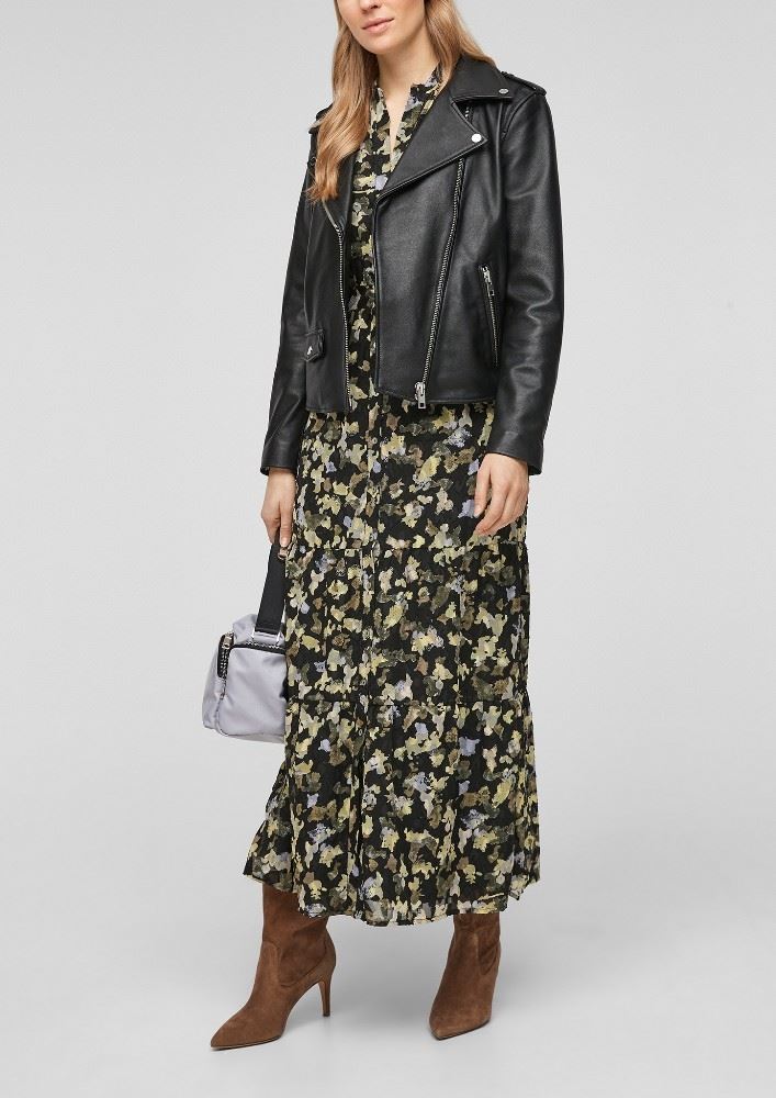 s.Oliver Volant - Kleid mit Allover Print schwarz gemustert S21 2058551 