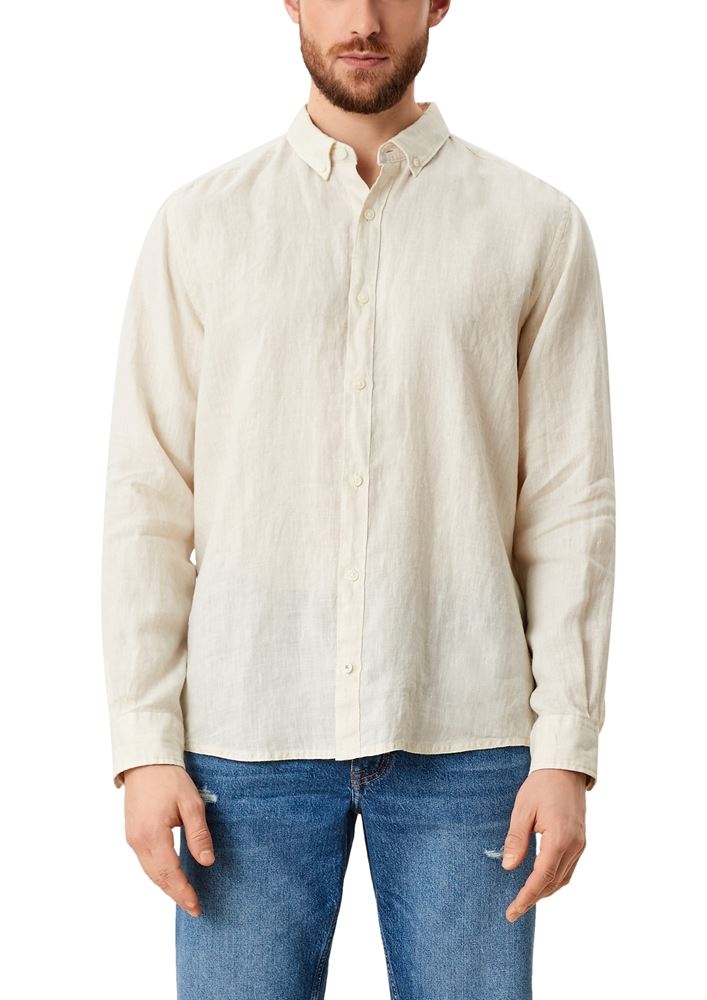 s.Oliver Herren Hemd Leinen langarm  weiß grün S12 2113965 L | 0240 off-white | 