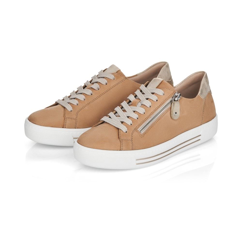 Remonte Schnürhalbschuh Sneaker Leder Reißverschluss sand beige softfoam D0903-60 39 | sand/muschel | G