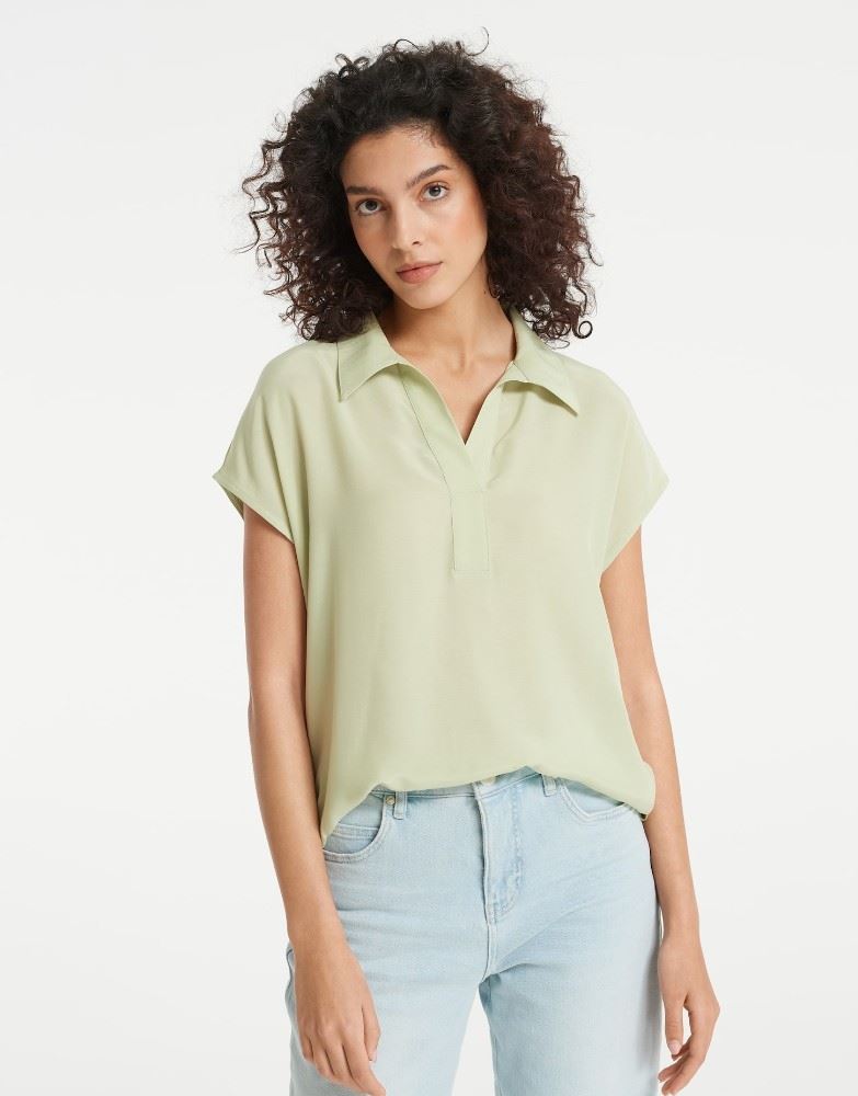 OPUS Shirt Sylvaino Blusenkragen beige grün S12  1003899206100 L | 30004 summer pe | 