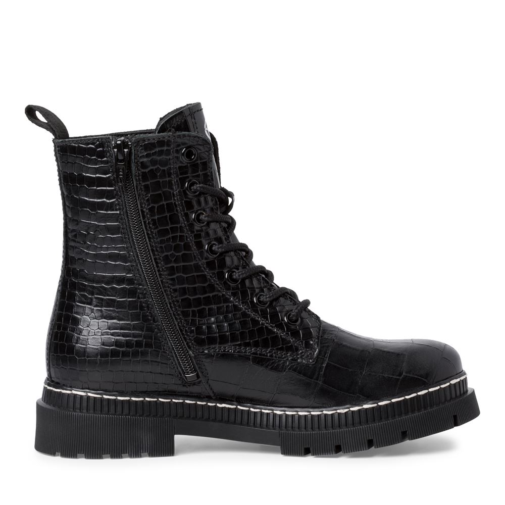 Tamaris Schnürstiefelette Schnürboots Leder Croco- Prägung derbe Sohle TOUCHit-Fußbett schwarz S22 1-1-25862-29 37 | 028 BLACK CROCO | 